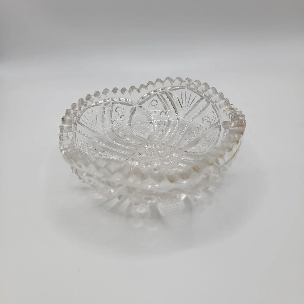 Antique American Brilliant Thick Pressed Glass Crystal Low Bowl SawTooth